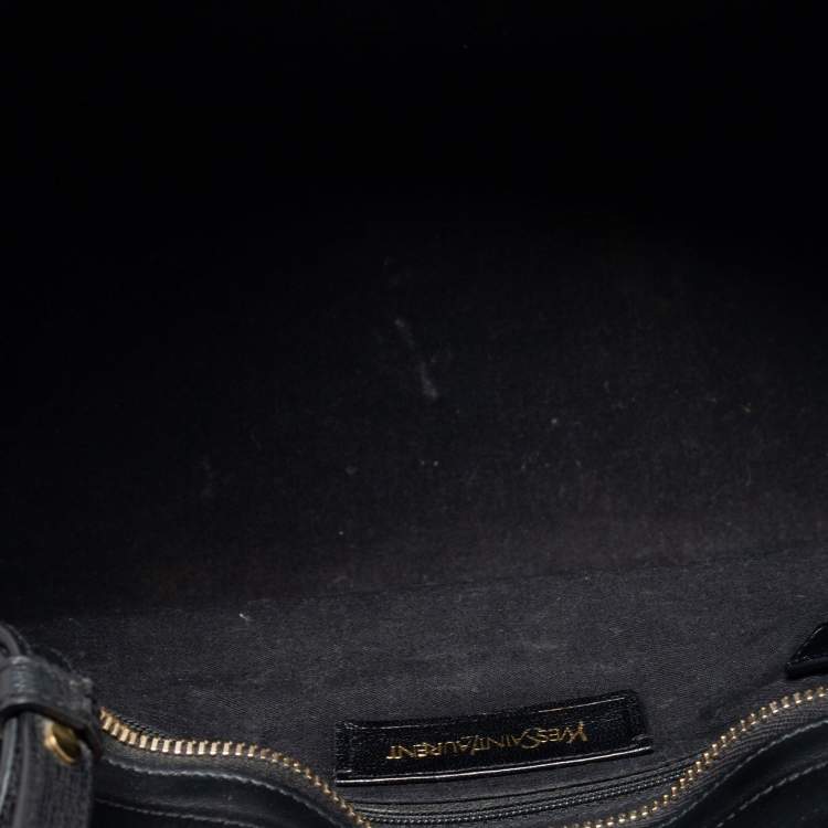Pre Owned Yves Saint Laurent Black Textured Leather Small Cabas Chyc Tote