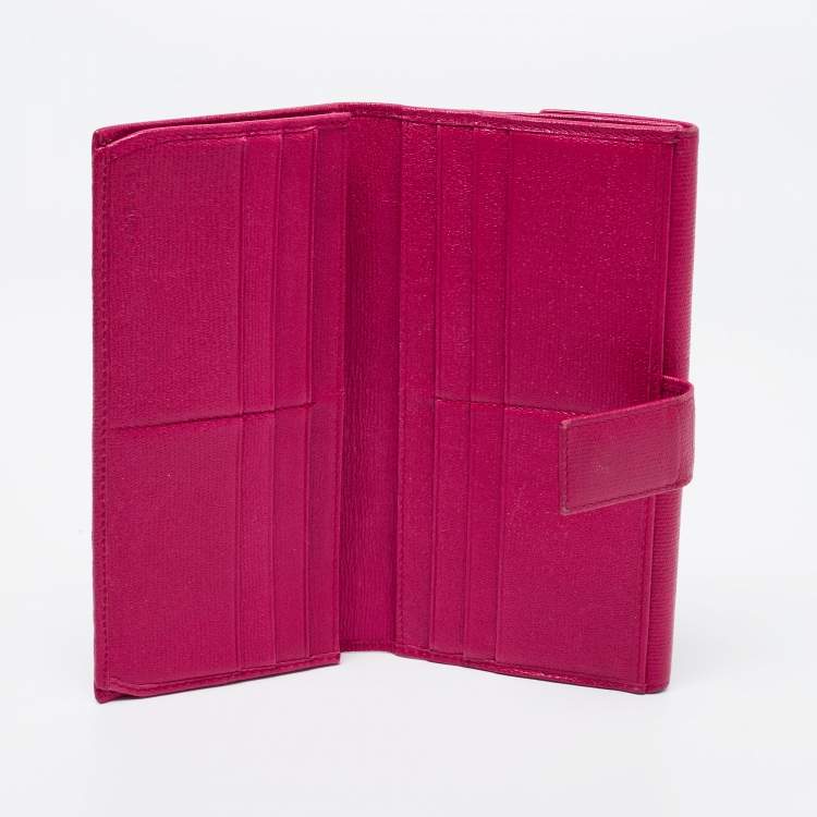 Pre Owned Yves Saint Laurent Fuchsia Leather Y Line Flap Continental Wallet