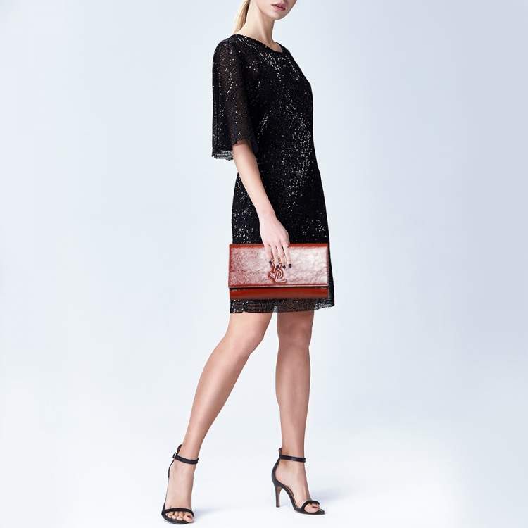 Pre Owned Yves Saint Laurent Cinnamon Brown Patent Leather Belle De Jour Flap Clutch