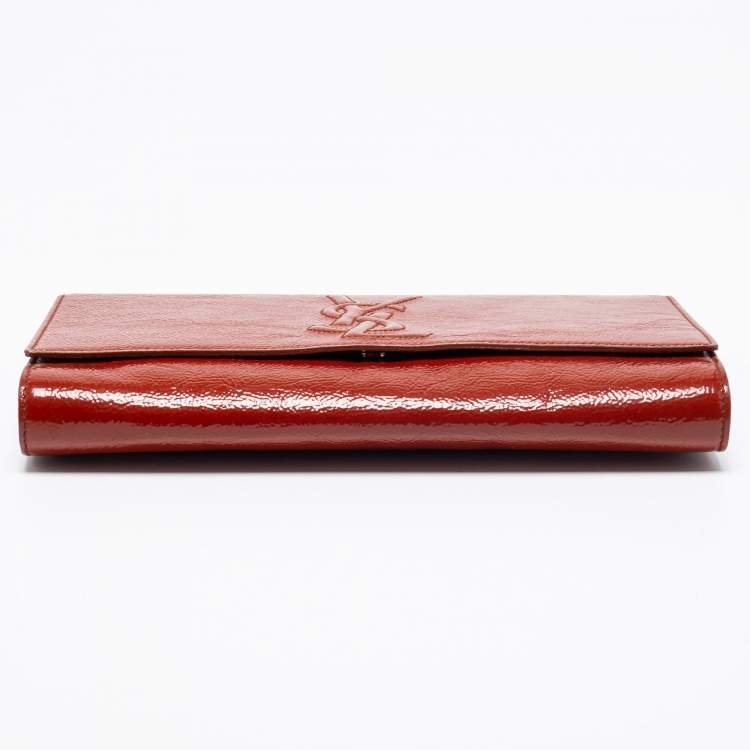 Pre Owned Yves Saint Laurent Cinnamon Brown Patent Leather Belle De Jour Flap Clutch