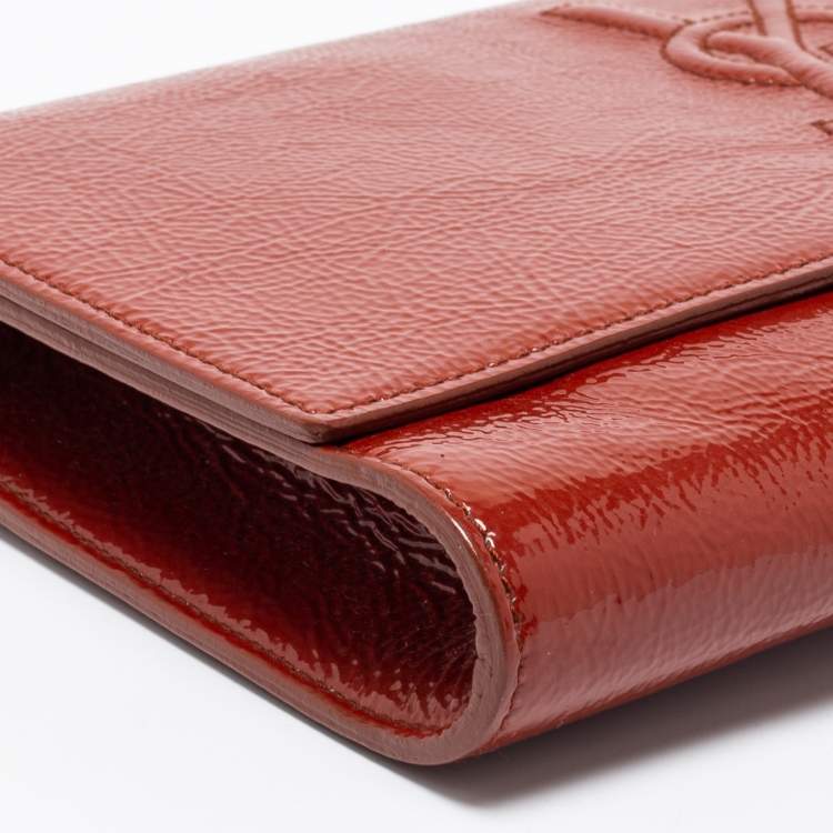 Pre Owned Yves Saint Laurent Cinnamon Brown Patent Leather Belle De Jour Flap Clutch