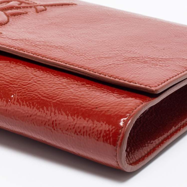 Pre Owned Yves Saint Laurent Cinnamon Brown Patent Leather Belle De Jour Flap Clutch