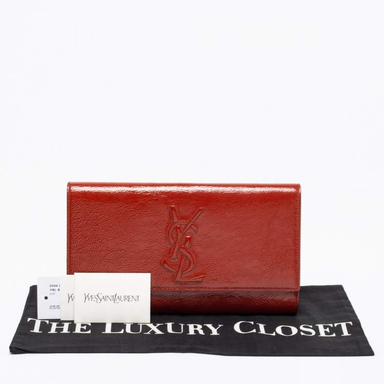 Pre Owned Yves Saint Laurent Cinnamon Brown Patent Leather Belle De Jour Flap Clutch