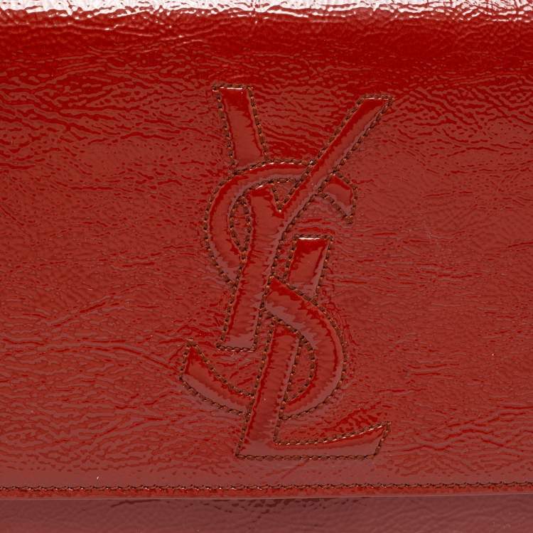 Pre Owned Yves Saint Laurent Cinnamon Brown Patent Leather Belle De Jour Flap Clutch
