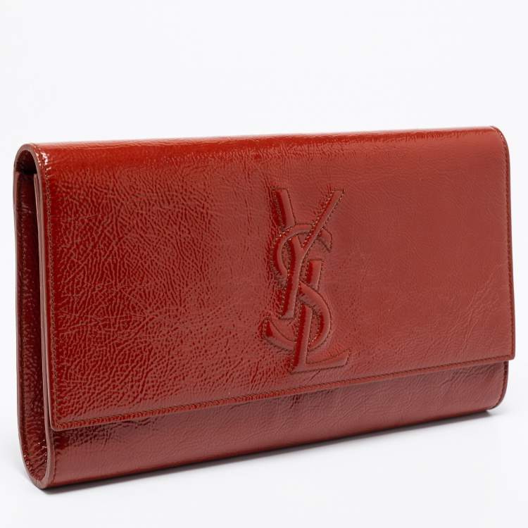 Pre Owned Yves Saint Laurent Cinnamon Brown Patent Leather Belle De Jour Flap Clutch