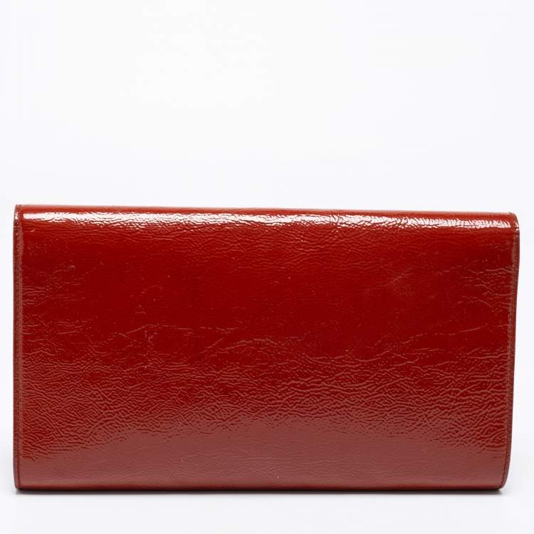 Pre Owned Yves Saint Laurent Cinnamon Brown Patent Leather Belle De Jour Flap Clutch