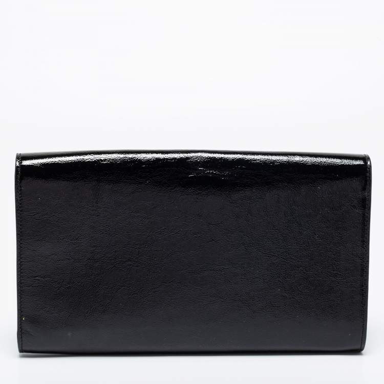 Pre Owned Yves Saint Laurent Black Patent Leather Belle De Jour Flap Clutch