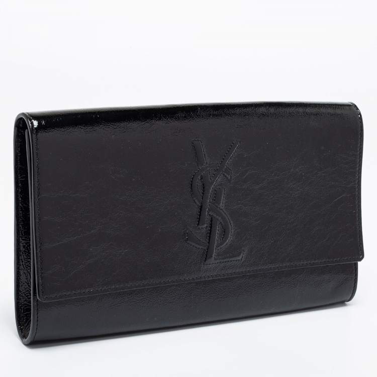 Pre Owned Yves Saint Laurent Black Patent Leather Belle De Jour Flap Clutch