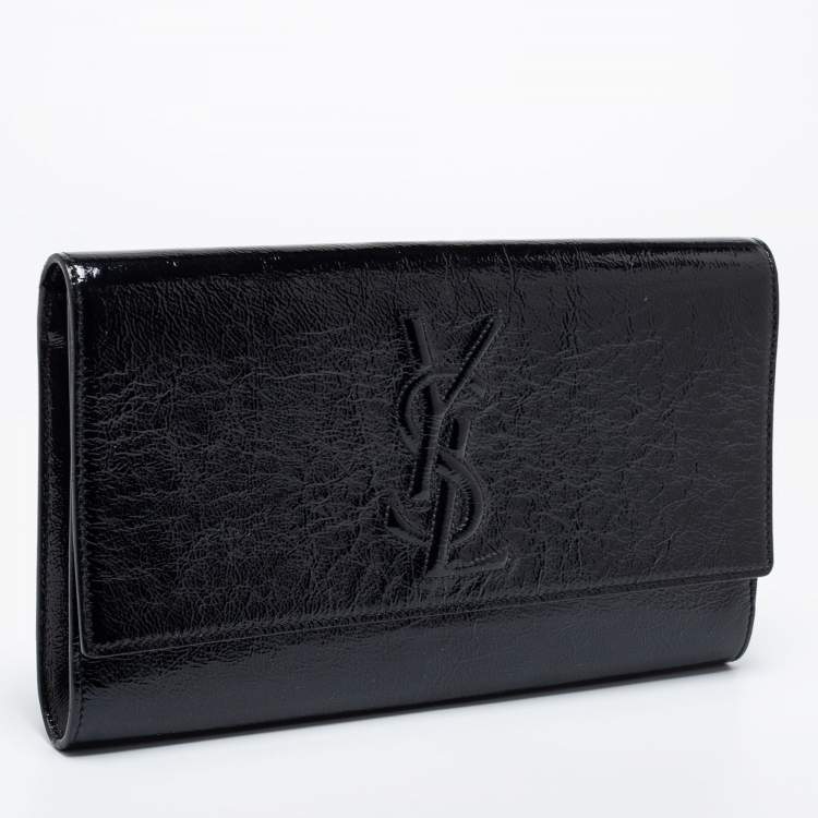 Pre Owned Yves Saint Laurent Black Patent Leather Belle De Jour Flap Clutch