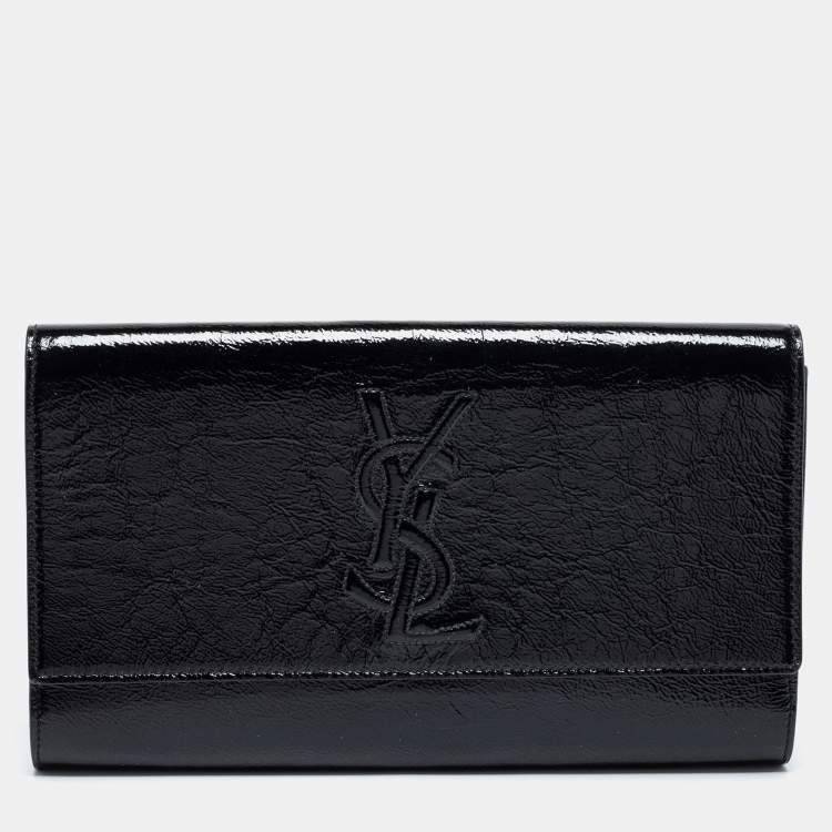 Pre Owned Yves Saint Laurent Black Patent Leather Belle De Jour Flap Clutch