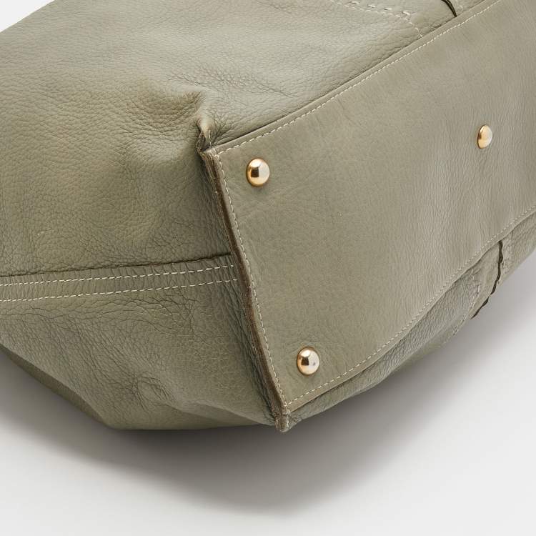Pre Owned Yves Saint Laurent Pale Green/Cream Leather Double Sac Y Tote