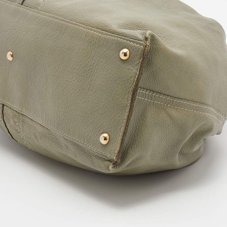 Pre Owned Yves Saint Laurent Pale Green/Cream Leather Double Sac Y Tote