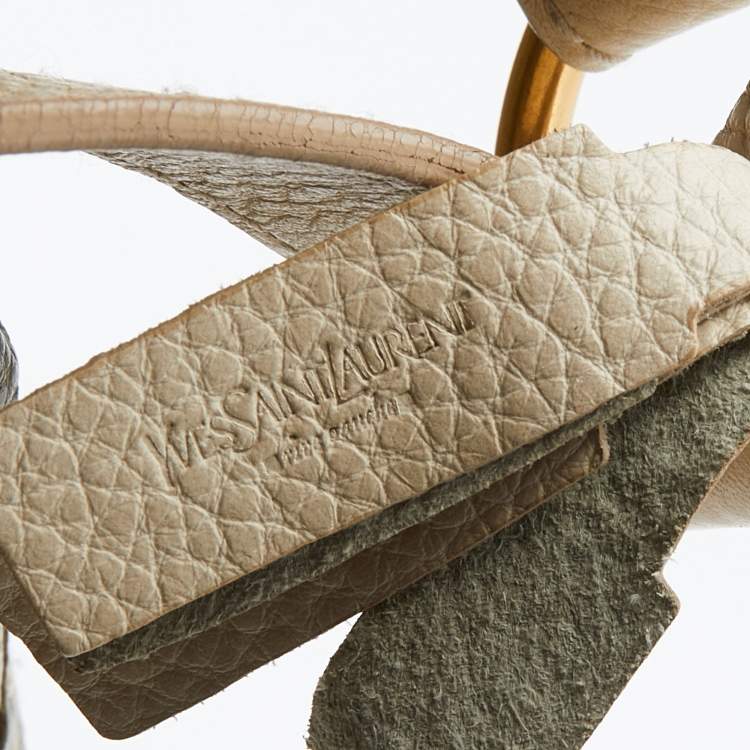 Pre Owned Yves Saint Laurent Pale Green/Cream Leather Double Sac Y Tote