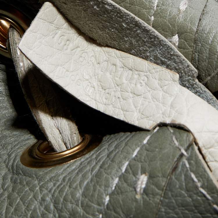 Pre Owned Yves Saint Laurent Pale Green/Cream Leather Double Sac Y Tote