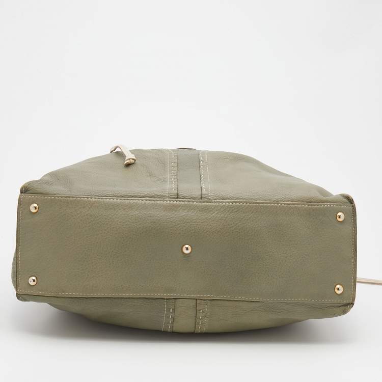 Pre Owned Yves Saint Laurent Pale Green/Cream Leather Double Sac Y Tote
