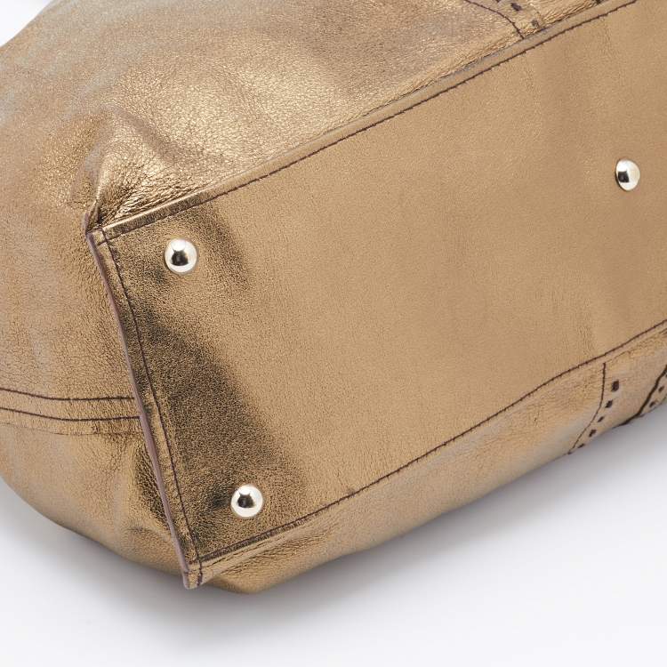 Pre Owned Yves Saint Laurent Pale Gold/Brown Leather Double Sac Y Tote