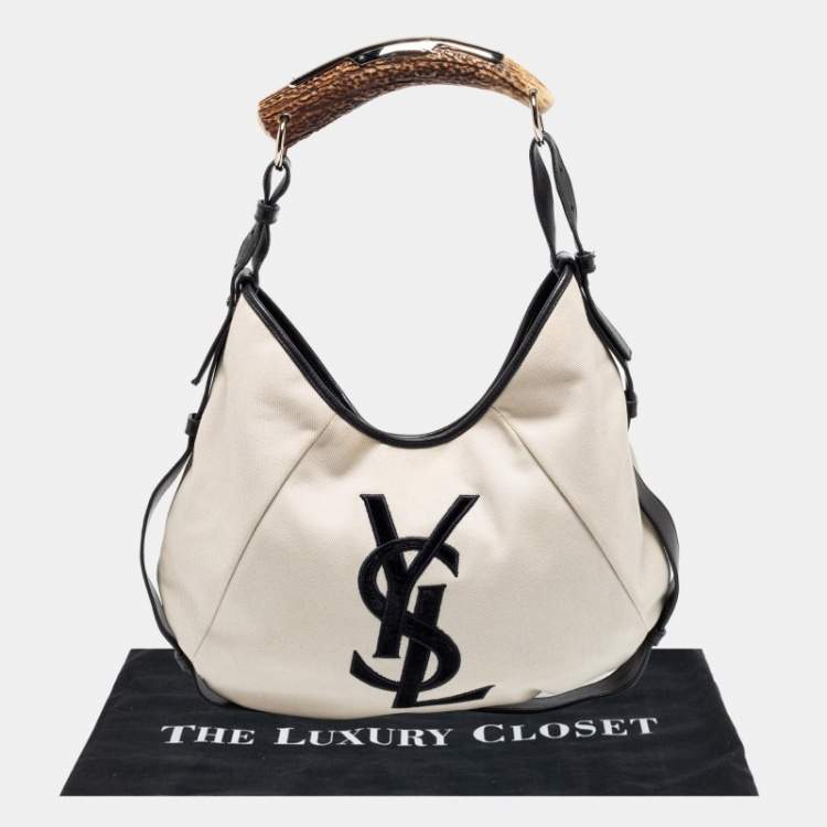 Pre Owned Yves Saint Laurent Cream/Black Canvas And Leather Vincennes Mombasa Hobo