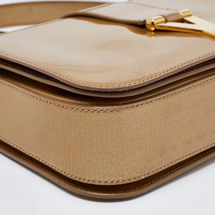 Pre Owned Yves Saint Laurent Gold Patent Leather Medium Chyc Shoulder Bag 