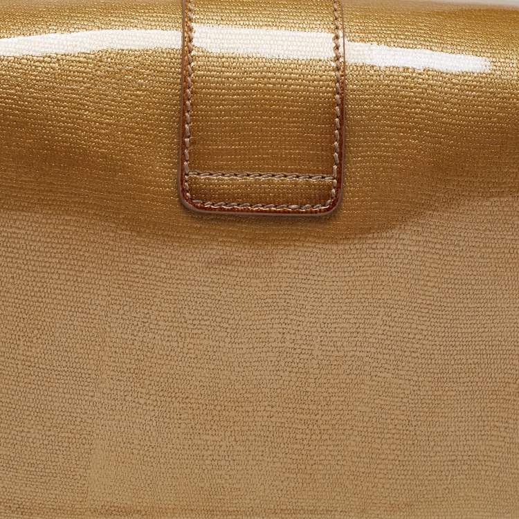 Pre Owned Yves Saint Laurent Gold Patent Leather Medium Chyc Shoulder Bag 
