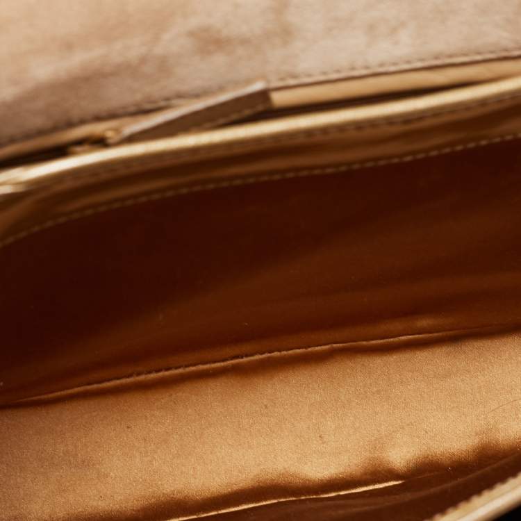 Pre Owned Yves Saint Laurent Gold Patent Leather Medium Chyc Shoulder Bag 