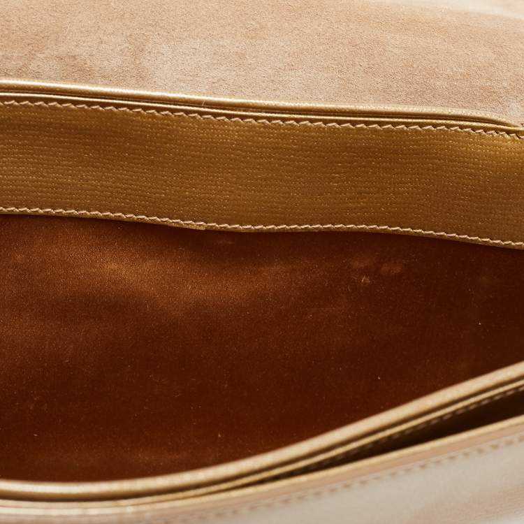 Pre Owned Yves Saint Laurent Gold Patent Leather Medium Chyc Shoulder Bag 