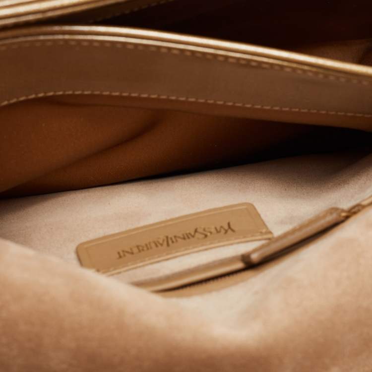 Pre Owned Yves Saint Laurent Gold Patent Leather Medium Chyc Shoulder Bag 