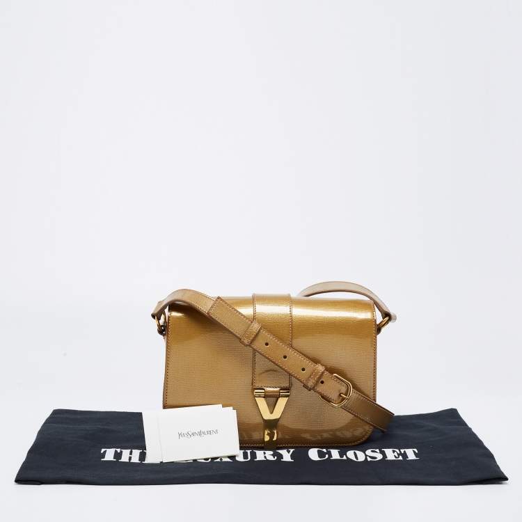 Pre Owned Yves Saint Laurent Gold Patent Leather Medium Chyc Shoulder Bag 