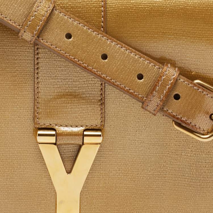 Pre Owned Yves Saint Laurent Gold Patent Leather Medium Chyc Shoulder Bag 