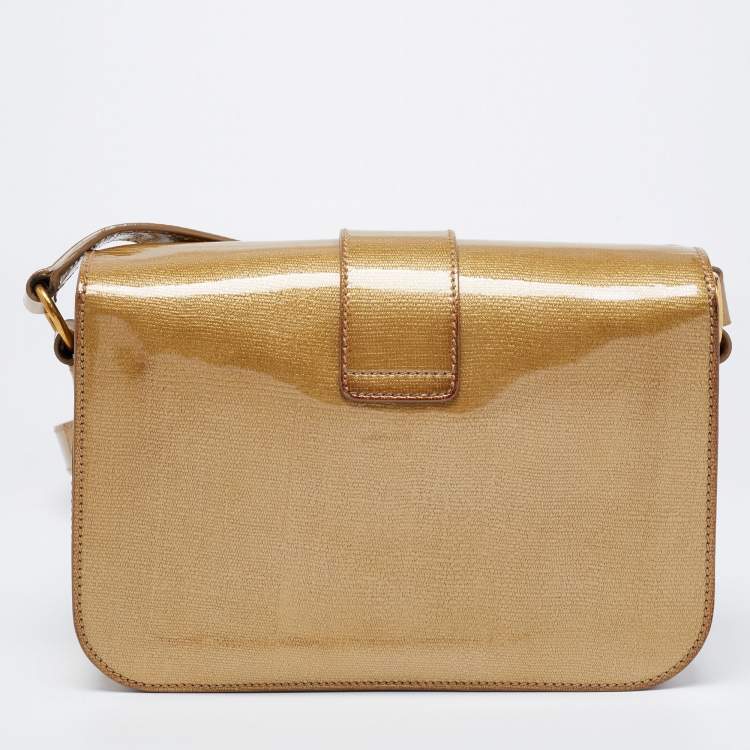 Pre Owned Yves Saint Laurent Gold Patent Leather Medium Chyc Shoulder Bag 