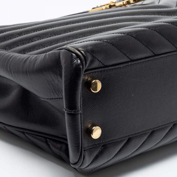 Pre Owned Saint Laurent Black Matelassé Leather Classic Monogram Shopping Tote