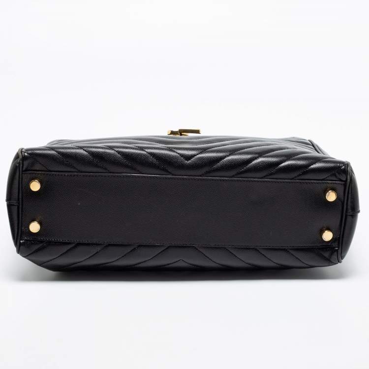 Pre Owned Saint Laurent Black Matelassé Leather Classic Monogram Shopping Tote
