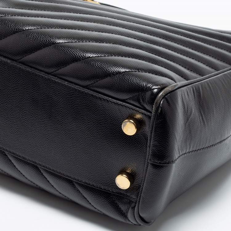 Pre Owned Saint Laurent Black Matelassé Leather Classic Monogram Shopping Tote