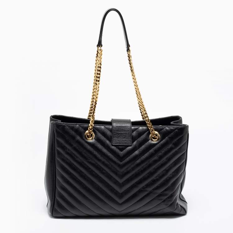 Pre Owned Saint Laurent Black Matelassé Leather Classic Monogram Shopping Tote