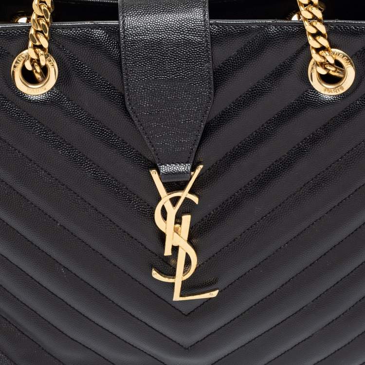 Pre Owned Saint Laurent Black Matelassé Leather Classic Monogram Shopping Tote