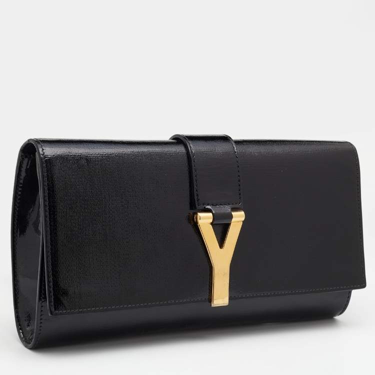 Pre Owned Yves Saint Laurent Black Patent Leather Y-Ligne Clutch