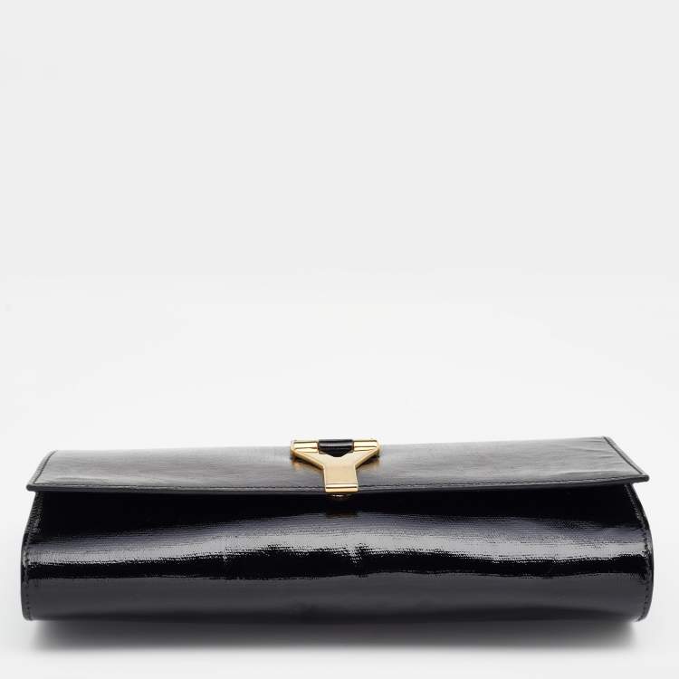 Pre Owned Yves Saint Laurent Black Patent Leather Y-Ligne Clutch