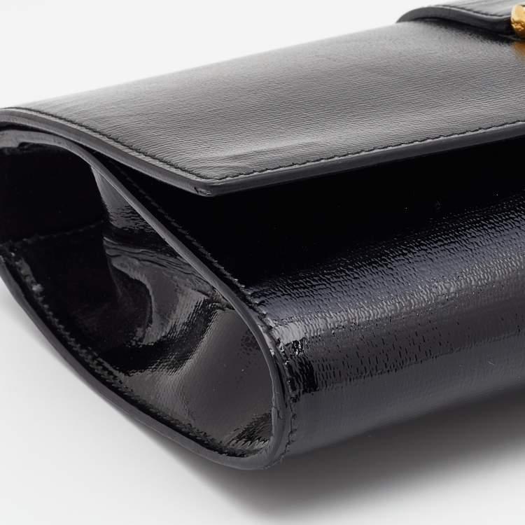 Pre Owned Yves Saint Laurent Black Patent Leather Y-Ligne Clutch