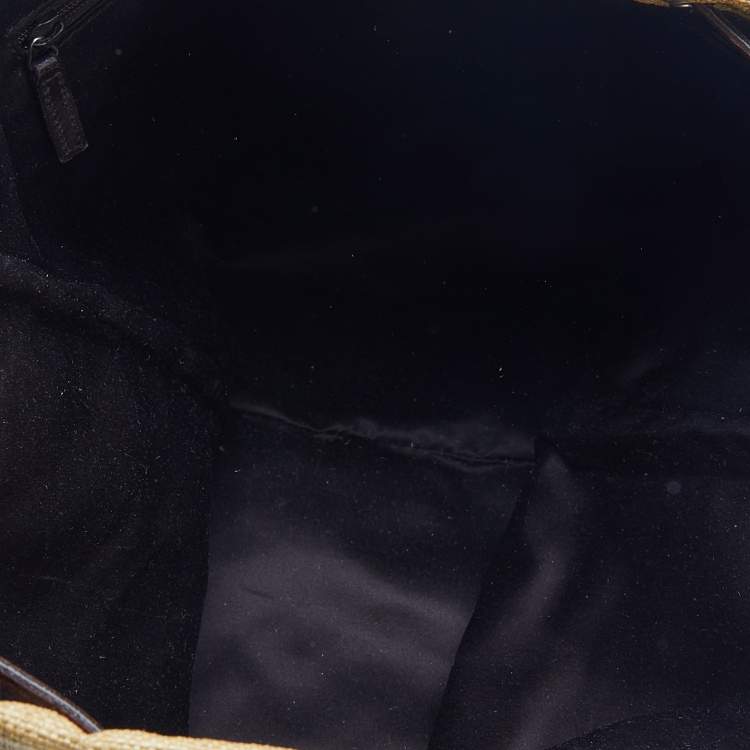 Pre Owned Yves Saint Laurent Beige/Brown Straw and Leather Drawstring Tote