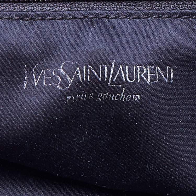 Pre Owned Yves Saint Laurent Beige/Brown Straw and Leather Drawstring Tote
