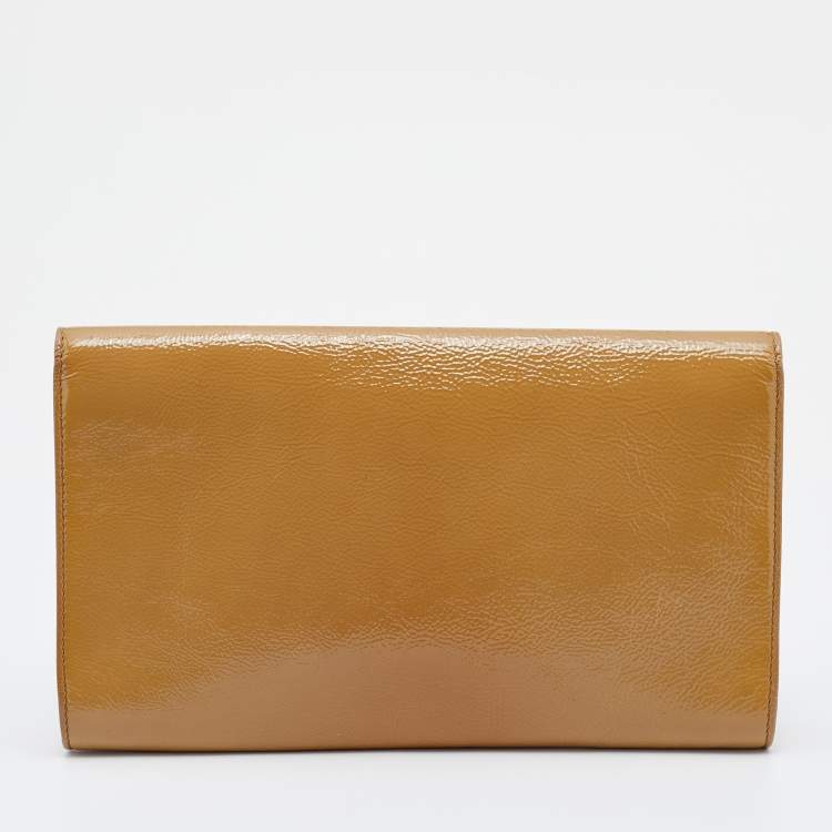 Pre Owned Yves Saint Laurent Beige Patent Leather Belle De Jour Flap Clutch