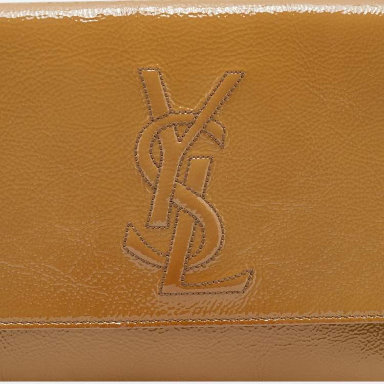 Pre Owned Yves Saint Laurent Beige Patent Leather Belle De Jour Flap Clutch