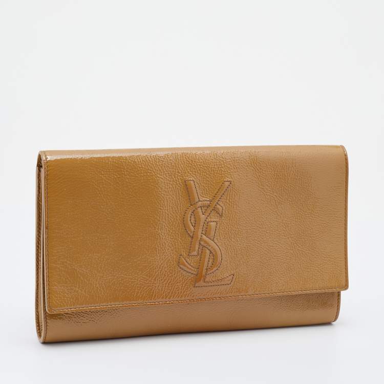 Pre Owned Yves Saint Laurent Beige Patent Leather Belle De Jour Flap Clutch