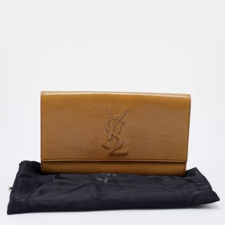 Pre Owned Yves Saint Laurent Beige Patent Leather Belle De Jour Flap Clutch