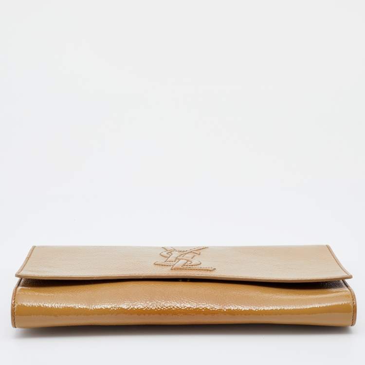 Pre Owned Yves Saint Laurent Beige Patent Leather Belle De Jour Flap Clutch