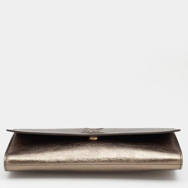 Pre Owned Yves Saint Laurent Metallic Gold Leather Belle De Jour Clutch