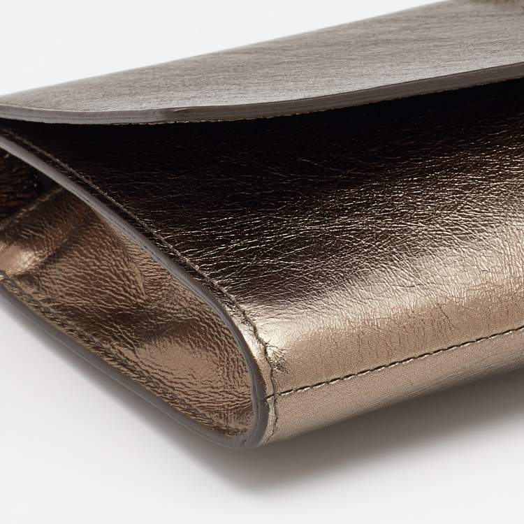 Pre Owned Yves Saint Laurent Metallic Gold Leather Belle De Jour Clutch