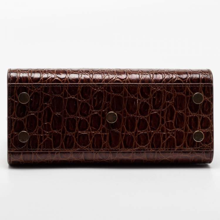 Pre Owned Saint Laurent Brown Croc Embossed Leather Nano Classic Sac De Jour Tote