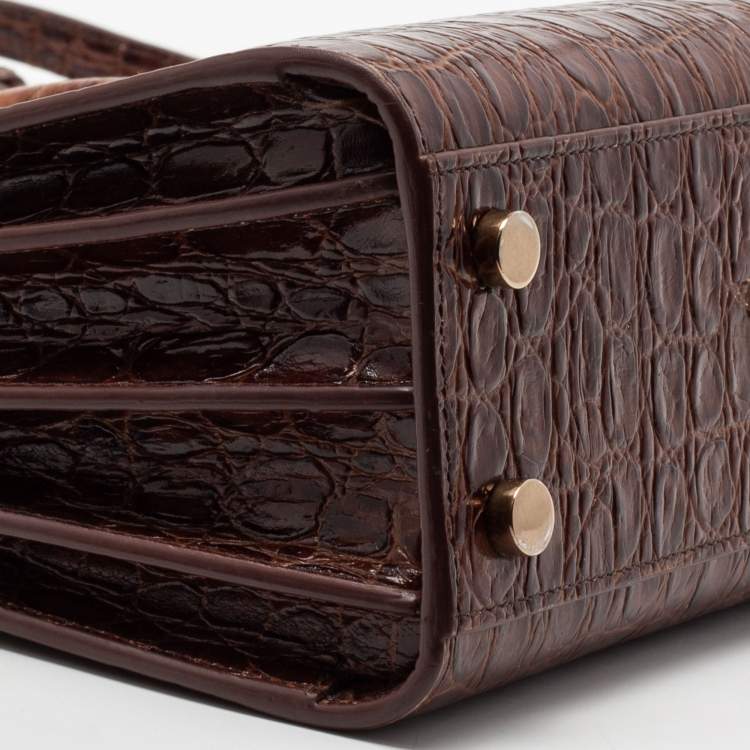 Pre Owned Saint Laurent Brown Croc Embossed Leather Nano Classic Sac De Jour Tote
