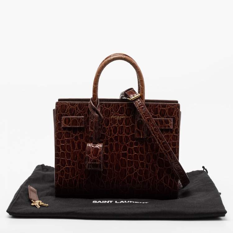 Pre Owned Saint Laurent Brown Croc Embossed Leather Nano Classic Sac De Jour Tote