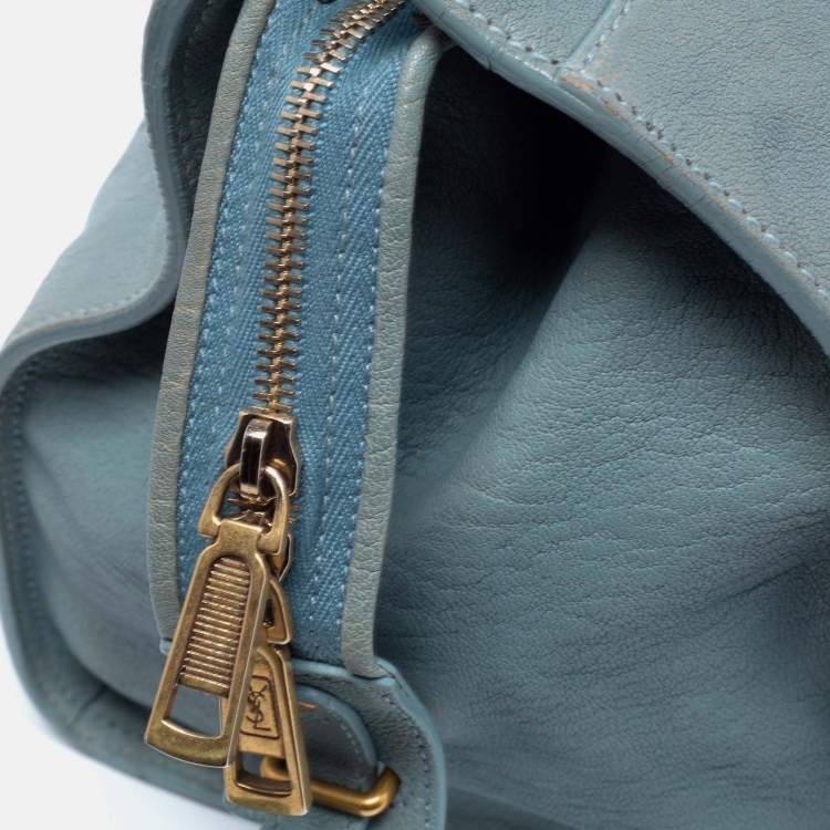 Pre Owned Yves Saint Laurent Pale Blue Leather Medium Cabas Chyc Tote